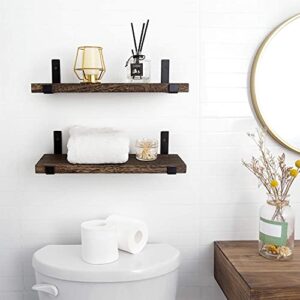 Mkono Rustic Wood Floating Shelves 5 Pieces Wall Mounted Decoractive Shelf and Corner Shelves for Bedroom, Living Room, Bathroom, Kitchen, Hallway, Office