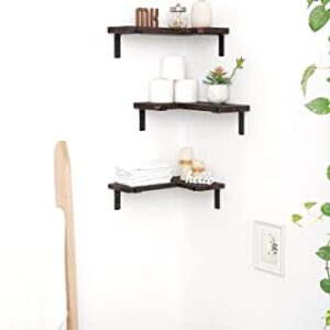 Mkono Rustic Wood Floating Shelves 5 Pieces Wall Mounted Decoractive Shelf and Corner Shelves for Bedroom, Living Room, Bathroom, Kitchen, Hallway, Office