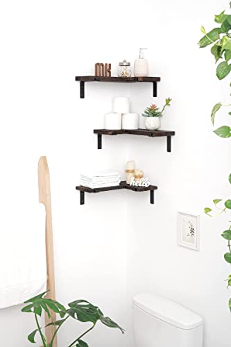 Mkono Rustic Wood Floating Shelves 5 Pieces Wall Mounted Decoractive Shelf and Corner Shelves for Bedroom, Living Room, Bathroom, Kitchen, Hallway, Office