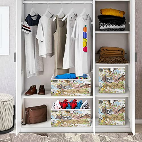 Kigai Storage Basket Farms Animals Foldable Storage Bin 11 X 11 X 11 Inches Cube Storage Baskets Box for Shelves Closet Laundry Nursery Bedroom Home Decor