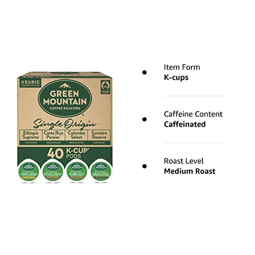 Keurig Green Mountain Coffee Roasters Single Origin Collection Variety Pack, Single-Serve Keurig K-Cup Pods, 40 Count