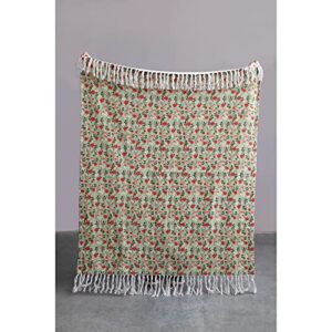 creative co-op cotton printed slub throw with floral pattern and fringe, multicolor