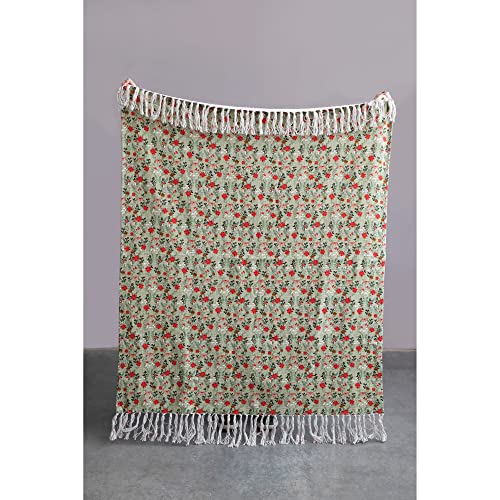 Creative Co-Op Cotton Printed Slub Throw with Floral Pattern and Fringe, Multicolor