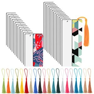 30 pcs sublimation blanks bookmark heat transfer diy bookmark with hole and colorful tassels for crafts projects present tags birthday wedding, double-sided printing tassels blank bookmark