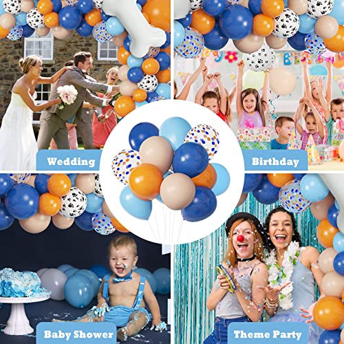 121Pcs Blue Birthday Party Supplies Balloons Garland Kit, Blush Nude Blue Orange Dog Paw Balloons Arch Bone Balloon for Boys Girls Baby Shower Blue Theme Birthday Party Decorations