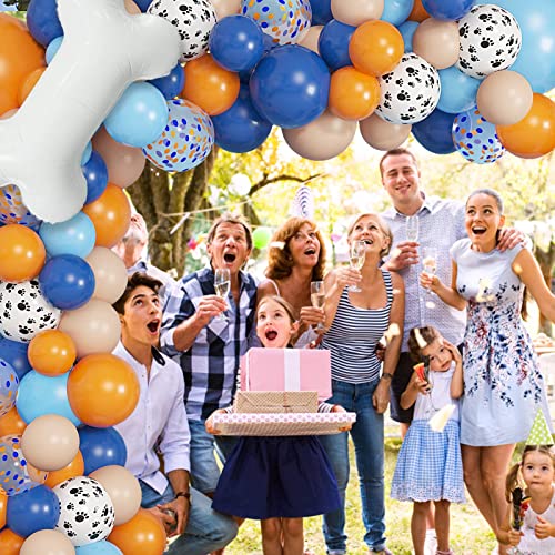 121Pcs Blue Birthday Party Supplies Balloons Garland Kit, Blush Nude Blue Orange Dog Paw Balloons Arch Bone Balloon for Boys Girls Baby Shower Blue Theme Birthday Party Decorations