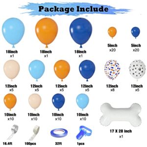 121Pcs Blue Birthday Party Supplies Balloons Garland Kit, Blush Nude Blue Orange Dog Paw Balloons Arch Bone Balloon for Boys Girls Baby Shower Blue Theme Birthday Party Decorations