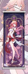 genshin impact scroll poster yae miko wall hanging forged cloth painting decor live room bedroom art print(35x95cm/13.8″x 37.4″)