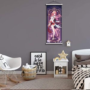 Genshin Impact Scroll Poster Yae Miko Wall Hanging Forged Cloth Painting Decor Live Room Bedroom Art Print(35x95cm/13.8"x 37.4")