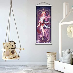 Genshin Impact Scroll Poster Yae Miko Wall Hanging Forged Cloth Painting Decor Live Room Bedroom Art Print(35x95cm/13.8"x 37.4")