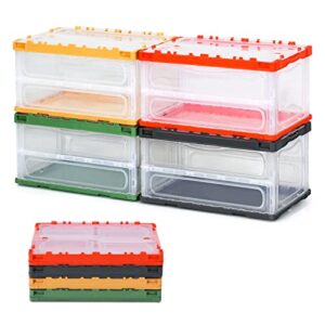 Giantex 4 Pack Storage Bins with Lids, Clear Collapsible Storage Box w/ 79.3 QT Large Space & Side Handle, Stackable Plastic Storage Container for Organizing Books Clothes Tools Snacks Home Office