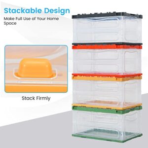 Giantex 4 Pack Storage Bins with Lids, Clear Collapsible Storage Box w/ 79.3 QT Large Space & Side Handle, Stackable Plastic Storage Container for Organizing Books Clothes Tools Snacks Home Office