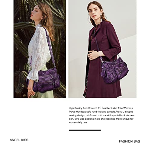 Angel Kiss Hobo Handbags for Women Soft PU Leather Shoulder Handbags Ladies Purses PURPLE