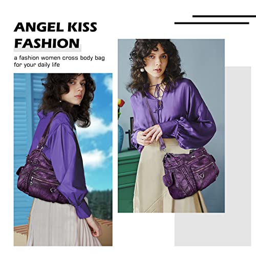 Angel Kiss Hobo Handbags for Women Soft PU Leather Shoulder Handbags Ladies Purses PURPLE