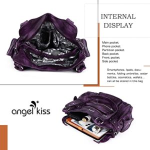 Angel Kiss Hobo Handbags for Women Soft PU Leather Shoulder Handbags Ladies Purses PURPLE