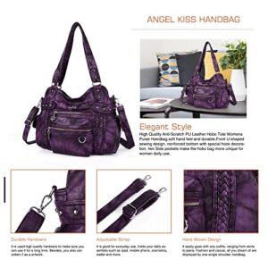 Angel Kiss Hobo Handbags for Women Soft PU Leather Shoulder Handbags Ladies Purses PURPLE