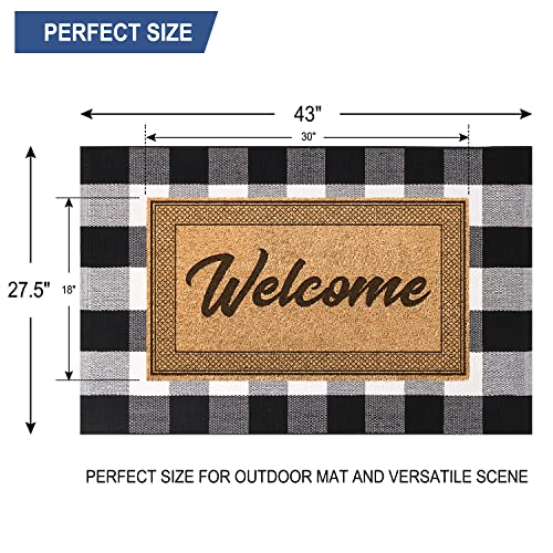 BEDELITE Buffalo Plaid Rug 27.5x43 Inches, Washable Hand Woven Braided Cotton Front Door Mat Indoor Outdoor, Farmhouse Checked Black and White Area Rug for Entryway, Living Room, Kitchen, Porch Decor