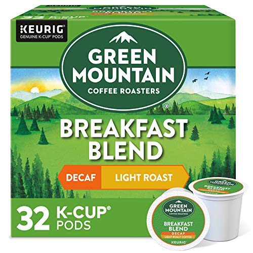 Green Mountain Coffee Roasters Decaf Breakfast Blend, Single-Serve Keurig K-Cup Pods, Light Roast Coffee, 32 Count (Pack of 2)