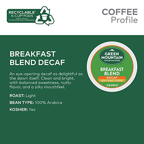 Green Mountain Coffee Roasters Decaf Breakfast Blend, Single-Serve Keurig K-Cup Pods, Light Roast Coffee, 32 Count (Pack of 2)