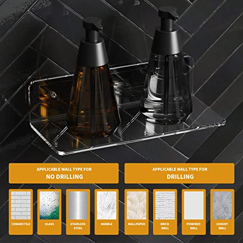 BRITUDE 2 Pack Small Floating Shelf for Wall, 9 Inch Acrylic Wall Display Ledges for Bedroom, Bathroom, Living Room, Office, Easy Installation with Clear Tape and Screws Kits