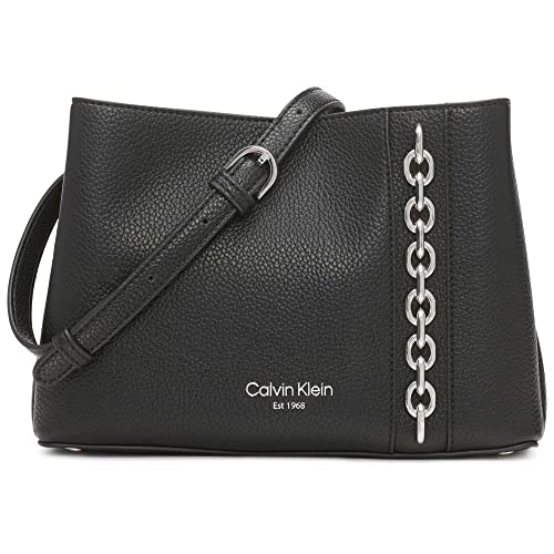 Calvin Klein Adeline Triple Compartment Crossbody, Black/Silver,One Size