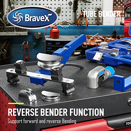 Bravex Tubing Bender Pipe Tube Bender Kit Refrigeration Ratcheting Hand Tool 1/4 to 7/8 Inch with Tube Cutter/Deburring HVAC Tool Refrigeration System Maintenance