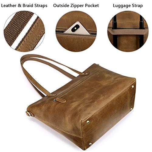 S-ZONE Women Genuine Leather Tote Bag Shoulder Handbag Bundle with Crossbody Bucket Purse