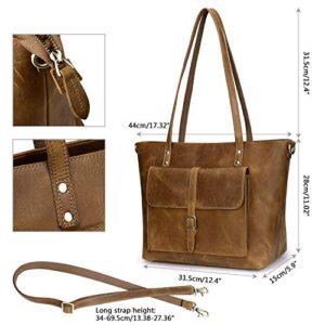 S-ZONE Women Genuine Leather Tote Bag Shoulder Handbag Bundle with Crossbody Bucket Purse