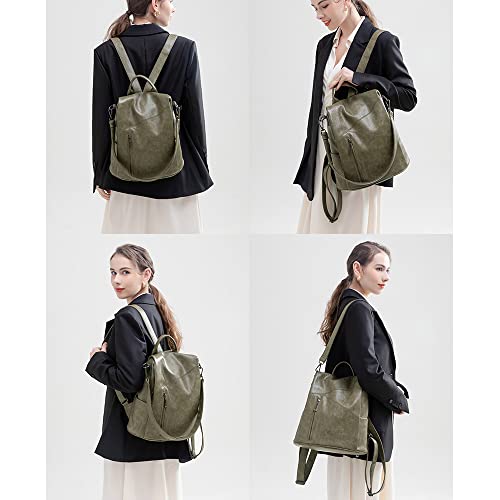 HOYOFO Backpack Purse for Women Anti-theft Casual Convertible Ladies Shoulder Bag Travel Fashion PU Leather Bags, A Green