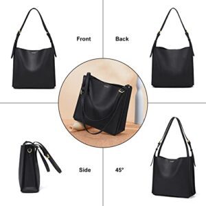 Cnoles Women Shoulder Bag Genuine Leather Tote Hobo Satchel Crossbody Bags Purse And Handbags for Women Black