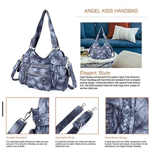 Angel Kiss Hobo Handbags for Women Soft PU Leather Shoulder Handbags Ladies Purses J.BLUE