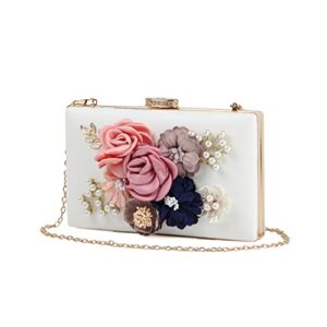 Lanpet Women's Evening Bag for Women, Flower Wedding Evening Purse Bride Floral Clutch Bag Beaded Evening Handbag