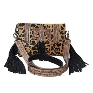 merbaa animal printed,cowhide and hairon leather with hand tooled fashion hippie suede fringe tassel messenger bag for women hobo vintage shoulder bags crossbody handbag (orange tan)