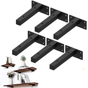 flybath shelf brackets 6 pack 6inch / 15cm stainless steel floating bracket heavy duty wood shelves support wall mounted farmhouse furniture home decorations, matte black