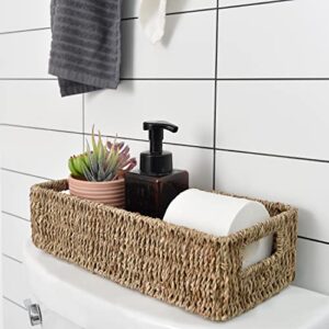 StorageWorks Seagrass Baskets with Built-in Handles, Bathroom Decor Box for Toilet Tank Top, 14 ¼"L x 6 ½"W x 3 ¾"H