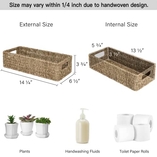 StorageWorks Seagrass Baskets with Built-in Handles, Bathroom Decor Box for Toilet Tank Top, 14 ¼"L x 6 ½"W x 3 ¾"H