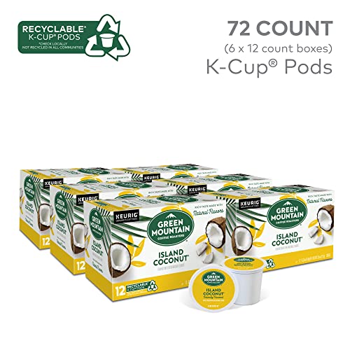 Green Mountain Coffee Roasters Island Coconut, Single-Serve Keurig K-Cup Pod, Flavored Light Roast Coffee, 12 Count (Pack of 6)