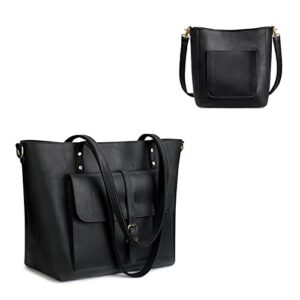 s-zone women genuine leather tote bag shoulder handbag bundle with bucket crossbody purse