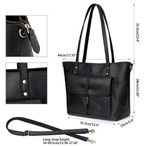 S-ZONE Women Genuine Leather Tote Bag Shoulder Handbag Bundle with Bucket Crossbody Purse