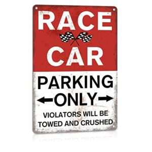 alrear race car parking only sign vintage room decor for boys bedroom, metal tin signs men garage cars wall decorations 8×12 inch