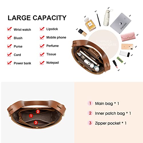 Cnoles Hobo Bags Purses And Handbag for Women Tote Shoulder Satchel Crossbody Bag Ladies Top Handle Purse Genuine Leather Brown