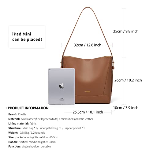 Cnoles Hobo Bags Purses And Handbag for Women Tote Shoulder Satchel Crossbody Bag Ladies Top Handle Purse Genuine Leather Brown