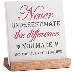 happy retirement appreciation gifts for women, boss lady gifts for women, office plaque sign gift for colleagues coworkers- never underestimate the difference you made and the lives you touched