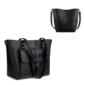 s-zone women genuine leather tote bag shoulder handbag bundle with crossbody bucket purse