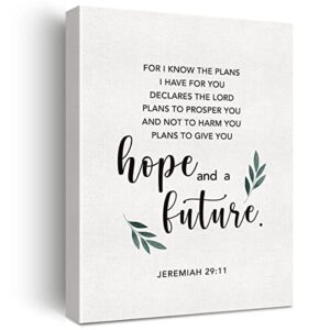 christian canvas wall art motivational jeremiah 29:11 for i know the plans canvas print scripture bible verse painting home wall decor framed gift 12×15 inch