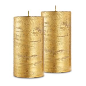 spaas rustic gold pillar candles – 2.8″ x 5″ decorative gold candles – 2 pack metallic pillar candles ​- dripless unscented rustic pillar candles for home decoration, party, wedding, and holiday