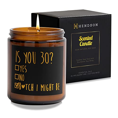 30th Birthday Gifts for Women - Turning 30 Year Old Happy Birthday Candle Bday Gift Ideas for Wife, Mom, Daughter, Sister, Aunt, Best Friends, Coworkers - Hendson Scented Candles