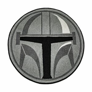 ukonic star wars: the mandalorian helmet 52-inch round printed area rug | indoor floor mat, accent rugs for living room and bedroom, home decor for kids playroom | movie gifts and collectibles