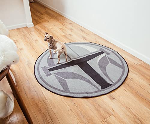 Ukonic Star Wars: The Mandalorian Helmet 52-Inch Round Printed Area Rug | Indoor Floor Mat, Accent Rugs for Living Room and Bedroom, Home Decor for Kids Playroom | Movie Gifts and Collectibles