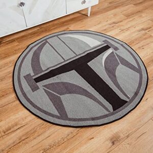 Ukonic Star Wars: The Mandalorian Helmet 52-Inch Round Printed Area Rug | Indoor Floor Mat, Accent Rugs for Living Room and Bedroom, Home Decor for Kids Playroom | Movie Gifts and Collectibles